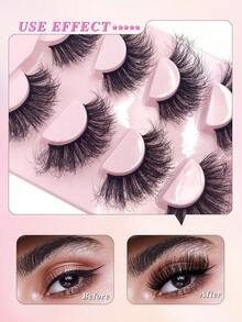 ENCHUW 4 Pairs Fluffy Volume Long Lashes Dramatic Thick False Eyelashes Faux Mink Lashes Reusable Lashes Makeup Fake Eyelashes - Black - View 4