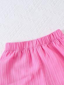 2件組少女甜美花卉刺繡上衣與純色短褲夏季套裝 - 彩色 - 查看 7