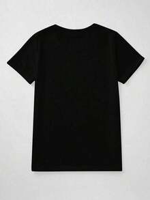 Camiseta Casual de Manga Corta y Cuello Redondo para Mujer, para Verano - Negro - Ver 2
