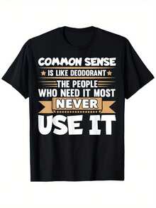 disfraz halloween hombreCamiseta con la frase divertida "El sentido común es como el desodorante" - Camiseta gráfica humorística con texto blanco y letras doradas - Camiseta de algodón de corte holgado y tamaño grande para hombres y mujeres (S-XXXL) - Atuendo casual sarcástico - Negra con texto blanco y estrellas doradas - Ropa divertida y llamativa - Camiseta unisex casual de cuello redondo - Lavable a máquina y seca - Comodidad para todas las estaciones - Idea de regalo con frase divertida para adultos, camisetas divertidas e inapropiadasplayera de hombretwilight Y2k Camiseta Camisa De - Negro - Ver 10