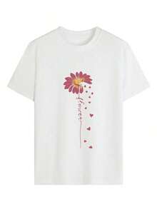 Nuevo Modelo de Verano 2026, Camiseta de Manga Corta Estampada para Mujer, 1 Pieza, para Verano, Tejido de Poliéster, Estilo Multifuncional, Corte Regular, Peso 180 gramos, 1 unidad. 100% algodón, adecuada para salidas al aire libre y uso diario en la calle. - Blanco - Ver 3