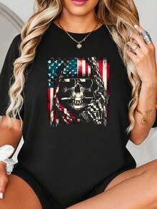 Impresión gráfica American Fl-ag Skull, Diseño patriótico angustiado, Rojo, Blanco, Azul y Negro, Estilo Artístico Glitch, para Decoración de Paredes o Decoración Doméstica.jpgRegalos personalizados: Camisetas para mujer con estilos modernos, hippies, casuales y minimalistas. Ropa masculina personalizada única, armarios cápsula, ropa básica/urbana para hombre. Regalos ideales para novios, familiares y amigos, adecuados para cumpleaños, vacaciones, colegio/competiciones, deportes/escalada, etc., también adecuados para la moda de otoño y actividades urbanas. Verano negro. - Negro - Ver 2