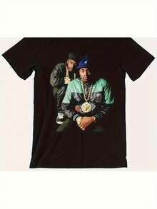 Camiseta de Hip Hop de Peso Pesado para Hombre - Camiseta Gráfica Vintage de Artista de Rap, Corte Holgado con Cuello Redondo para Conciertos, Ropa Urbana y Atuendos Cotidianos - Ropa de Hip Hop de Estilo Antiguo Lavable a Máquina para Hombres, una camiseta de manga corta adecuada para el hogar, uso diario, fiestas y viajes-perfecta como regalo para amigos o familiares. - Negro - Ver 6