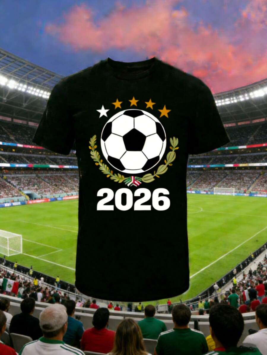 Hombres 002 | | Fútbol | Camiseta Deportiva con el Año 2026 y Cinco Estrellas, Ideal para Amantes del Fútbol y Coleccionistas 12_27 - Negro - Ver 1