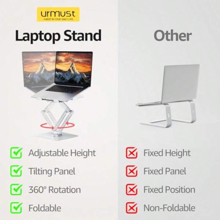 Urmust - Soporte giratorio de 360° para computadora portátil, altura ajustable, ergonómico para computadora portátil, convertidor de computadora, soporte para MacBook y soporte elevador superior para - Añade 3