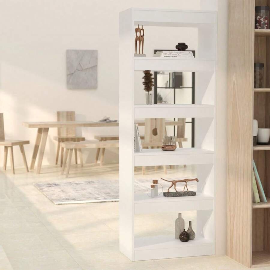 vidaXL Bücherregal/Raumteiler Weiß 60x30x166 cm Holzwerkstoff Wohnzimmer- und Arbeitszimmermöbel, Wohnzimmerschränke und Bücherregale, Möbeldekorationen, Vitrine für Figuren und Sammlerstücke - Weiss - Übersicht 1