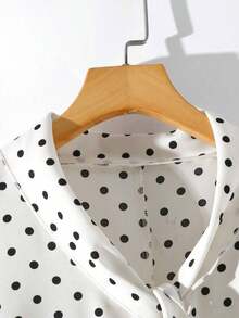Camisa de mujer con diseño de cuello de corbata de lunares, primavera/verano - Blanco - Ver 4
