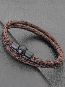 diffone Handgjort armband med 4 mm Milan Cord-vävt svart magnetlås, minimalistisk design, bästa presenten för par och vänner - Brun - Visa 5