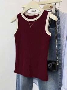 Top de camisola roja con ribetes contrastantes para mujer - Burdeos - Ver 4