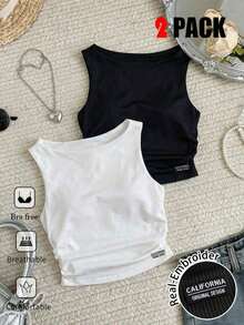 Camiseta de tirantes de algodón puro blanco, primavera/verano - Multicolor 2 - Ver 1