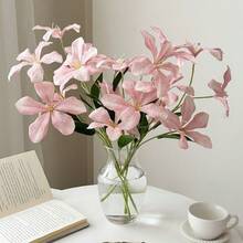 3pcs/6pcs Artificial Flowers, Fake Plants, Flame Orchid, Faux Flowers, Wedding & Hotel Decor, Home Backdrop Floral Arrangement, Vase Filler, Yard & Garden Decor, Plastic Flowers, Living Room & Dining Table Decoration, Vase Filler, Holiday Gift - Multicolor - View 3