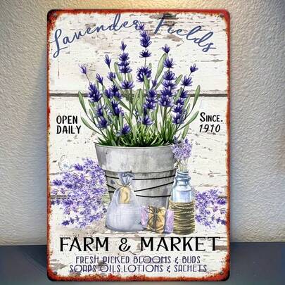1 Vintage Lavender Field Metal Sign, 19.81x29.97cm - Rustic Farm And Market Wall Decor With Freshly Picked Flowers, Ideal For Home And Bathroom Art, No Power Needed, Easy To Hang, Wall Art Decoration