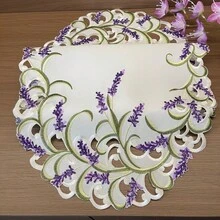 HXARTMIS 1pc Elegant Handmade Hollow Lily Embroidery Table Runner & Placemat Set, Vintage Floral Hollow Tassel Table Runner, Romantic Dining Table Decor, Suitable For Restaurant, Home Decor, Theme Holiday Decoration - Purple - View 7