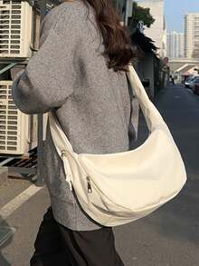 Fashionable Versatile Girl's Commuting Style High-Quality Soft Leather Large Capacity Adjustable Strap Pleated Cloud Shoulder Bag, Suitable For Spring/Summer, French Underarm/Crossbody Bag For Outing, School, Party, Gift - White - View 5