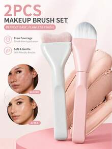 Bộ 2 cọ trang điểm, gồm cọ nền và cọ đắp mặt nạ, dụng cụ trang điểm hoàn hảo, cọ trang điểm hàng ngày cho phụ nữ, lông cọ nylon dày, giúp tán đều mịn màng, dụng cụ trang điểm thiết yếu, cọ nền cán hồng, cọ đắp mặt nạ cán trắng, cọ trang điểm nhỏ gọn, dụng cụ trang điểm cho người mới bắt đầu. - Nhiều màu - Xem 1