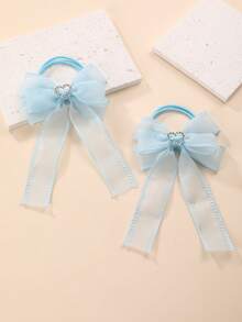 2pcs/8pcs Girls Heart Mesh Bow Hair Scrunchies Set, Suitable For Daily Decoration - Multicolor - View 11