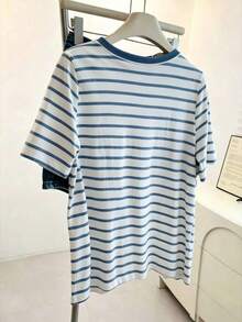 Camiseta de cuello redondo de color liso con detalles de lazo de pedrería de estilo minimalista - Multicolor 5 - Ver 2
