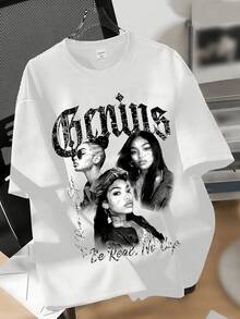 Camiseta  con estampado artístico urbano, letras estilo graffiti, algodón suave, corte holgado moderno y diseño gráfico audaz para look casual elegante - Blanco - Ver 1