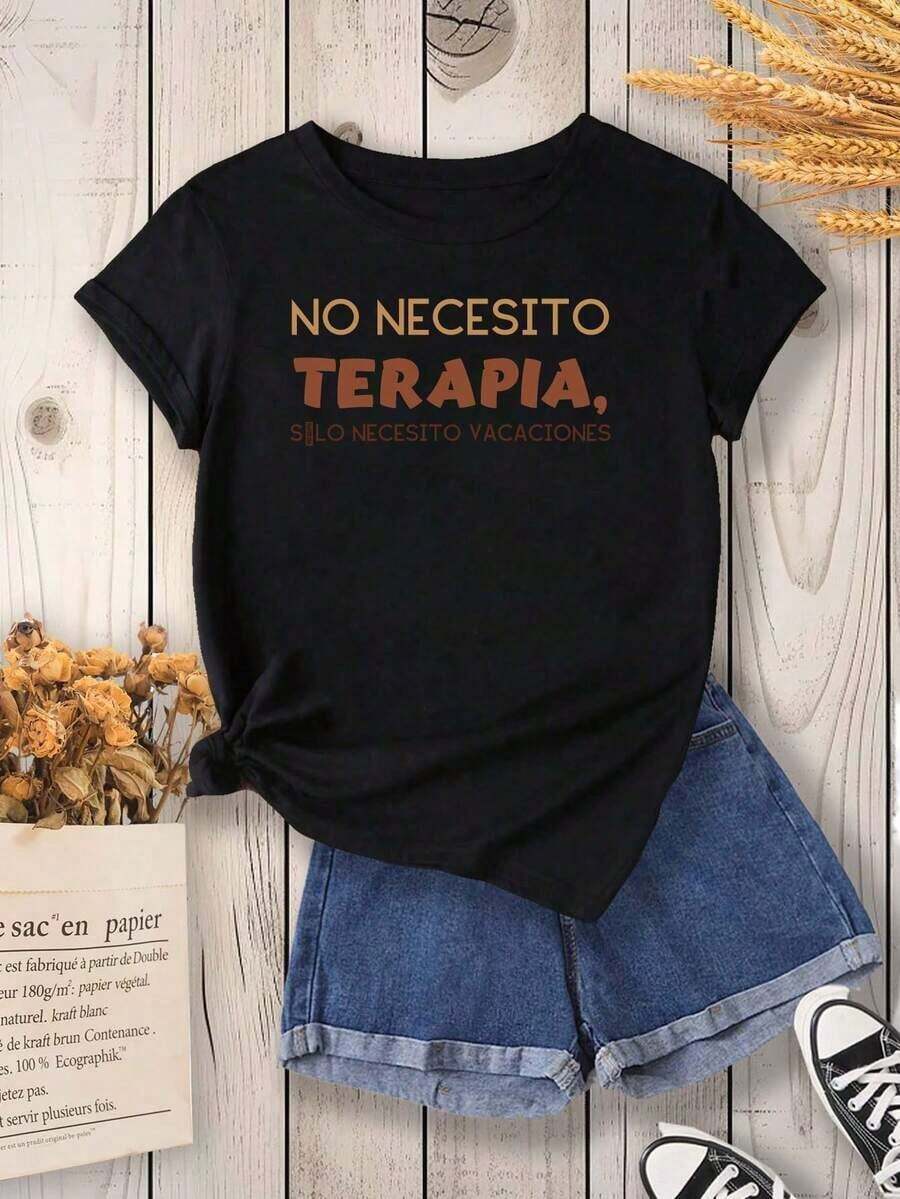 Camiseta 100% Algodón, Prenda de Primavera/Verano para Mujer en Tallas Grandes, No Requiere Tratamiento, Simplemente Perfecta para Vacaciones. Camiseta estampada, cuello redondo, manga corta, top casual y elegante, ropa elegante para fiestas, corte holgado, regalo para vacaciones, diseño divertido, uso diario, camiseta para casa. Camiseta de verano para mujer, nueva, de algodón puro, manga corta, corte holgado, casual y ajustado. - Negro - Ver 1