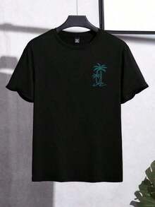 Camiseta de manga corta con estampado de cocotero casual para hombres Manfinity RSRT - Negro - Ver 3