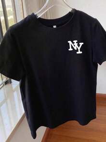 Nueva camiseta corta blanca casual de verano, estilo sexy, nuevo modelo de verano, camiseta de manga corta, camiseta corta estampada, ropa casual versátil para mujer - Camiseta unisex de algodón holgada de manga corta y cuello redondo estilo vintage urbano. - Negro - Ver 3