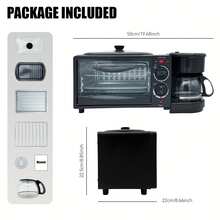 4-In-1 Portable Breakfast Station - Bake, Toast, Pan-Fry & Brew Coffee/Tea, 60-Min Timer, Easy-Clean & User-Friendly Knobs - Black, Modern Kitchenware, Outdoor Cooking, Sleek Design, Sturdy Construction, Multifunctional Appliance, Home Cooks - Black - View 10