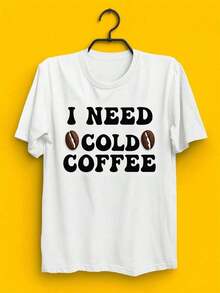 Diseño Simple y Versátil, Camiseta Unisex Blanca con Estampado "I Need Iced Coffee" - Camiseta Casual de Manga Corta y Cuello Redondo, Corte Holgado para Uso Diario en Verano, con Estampado de Café, Camiseta Ligera de Algodón Unisex. Blusas Bonito 100% Algodón - Blanco - Ver 6