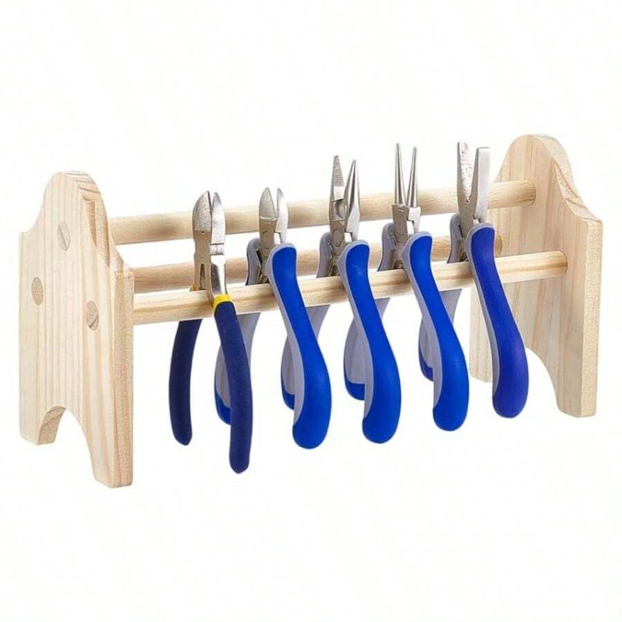 Wood Pliers Rack, 9.8x3.7x5inch Jewelry Pliers Holder Rack, Top Organizer Jewelers Work Studio Shed Storage Tongs - Blue - View 1
