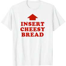 Camiseta con letras rojas "INSERT CHEESY BREAD" y diseño de flecha roja - Blanco - Ver 9
