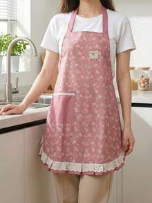 1pc New Lace Floral Sleeveless Apron With Halter, Fashionable Self-Contained Pocket, Suitable For Cafe, Bakery, Catering, Kitchen, Housework, Baking, Cooking, Gardening, Painting, Fishing, Unisex - Multicolor - View 3