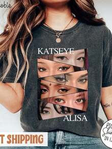 Katseye Members Short-Sleeve T-Shirt With Pink Signatures, Vintage Katseye Graphic Tee, Katseye The Beautiful Chaos Tour T-Shirt, Cute Girl Group. 100% Cotton. - 黑色 5 - 查看 6