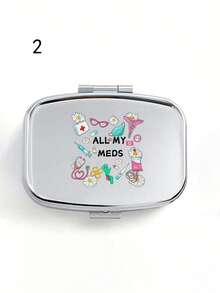 Square Pill Box, Printed With Capsule, Tablet, Letter, Medicine Bottle Patterns, Portable Medication Storage Compartment, Mini Metal Storage Box, Portable Jewelry And Pill Box, Travel Pill Box, Large Capacity Compartment, Weekly Medication Organizer, Suitable For Daily Medication And Vitamins, Essential For Doctors And Nurses, Emergency Needs, Travel, Hiking Emergency Rescue, Personalized Creative Gift With Cartoon Logo, Only Empty Box - Multicolor - View 15