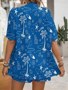 2026 New Women's Suit:American Style M-LB Logo Print Short-Sleeved Cardigan With Shorts, Elegant Casual Women's Wear (Straps Not Included) - Nhiều màu - Xem 4