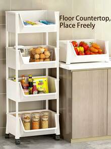 45cm Foldable Kitchen Storage Cabinet With Silent Wheels, 2–5 Layers Optional,Space Saving Foldable,Easy Clean,Multi-Layer Organizer For Spices Tableware Cookware Pantry. - 白色 - 查看 10