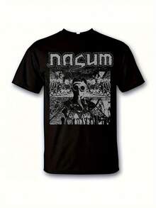 Nasum Heavy Metal Band Graphic T-Shirt - Industrial Gas Mask Design, Printed, Casual Music Merchandise, Perfect Gift For Heavy Metal And Nasum Fans, Collectible Item For Fans, Bold Printed T-Shirt, Premium Merchandise, Short Sleeve T-Shirt, A Short Sleeve T-Shirt Suitable For Home, Daily Wear, Parties And Travel - Perfect As A Gift For Friends Or Family. - 黑色 - 查看 1