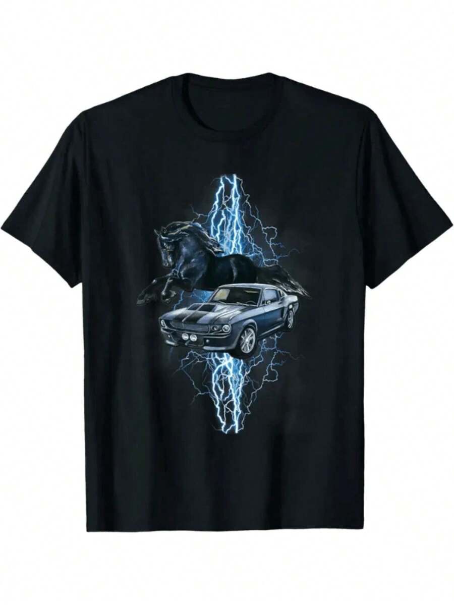 1 Piece Unisex Loose Fit Crew Neck Short Sleeve T-Shirt, 180g, 100% Pure Cotton, Breathable And Soft, Y2K Bababask Style With Modern Graphic Print, Ideal For Women And Men, Perfect For Daily Wear, Festivals, Concerts And All Seasons - 黑色 - 查看 1