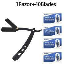 Set Of Men'S Straight Razors With Folding Design For Shaving And Hair Removal, Complete With Blades - Black - View 16