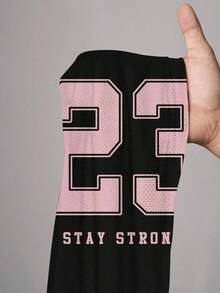 Camiseta de mujer con gráfico de letras y números, de estilo minimalista y casual, adecuada para el verano - Negro 2 - Ver 7