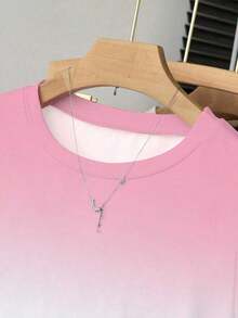 Camiseta casual de cuello redondo de manga corta y unicolor para mujer en verano - Rosa - Ver 4