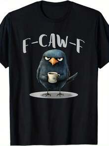 S Funny Crow Coffee F-Kaw-F Slogan T-Shirt Retro Loose Fit Short Sleeve Tee With Caw-F Wordplay Crow Graphic Casual Humor Gift For Bird Lovers All-Season - màu đen - Xem 1