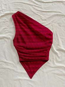 Blusa casual de unicolor con hombros oblicuos y ajustada, apropiada para el verano - Multicolor 3 - Ver 2