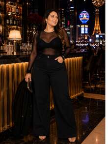 Women's Wide Leg Plus Size Jeans - High Quality - 黑色 - 查看 1