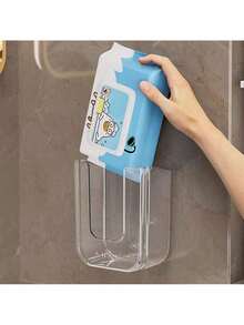 1pc Wall-Mounted Wet Wipe Dispenser, Transparent Plastic Storage Organizer, Self-Adhesive No-Drill Wet Wipe Holder, 13*14.5cm Compact Space-Saving Tissue Box, Waterproof Dustproof Wipes Container For Bathroom, Kitchen, Baby Changing Table, Bedroom, Living Room & Home Daily Use - Màu trắng trong suốt - Xem 7