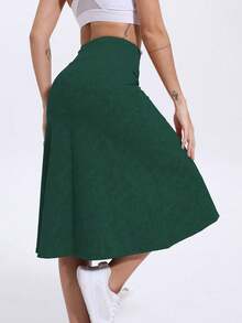 RUNONWHEELS 5 Women's Mid-Length Athletic Skort With Pockets - 29" Knee Length Tennis Skirt, High Waist Tummy Control Fitness Skort, Yoga Shorts Skirt Sports Summer - Dark Green - View 3