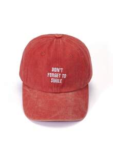 Trivaya 1pc Women's Don't Forget To Smile Washed Baseball Cap, Outdoor Adjustable Sun Protection Casual Cap, Suitable For Spring, Autumn, Travel, Beach Vacation, Men's Sun Hat, Y2k Style Youth Hat - Orange - View 3