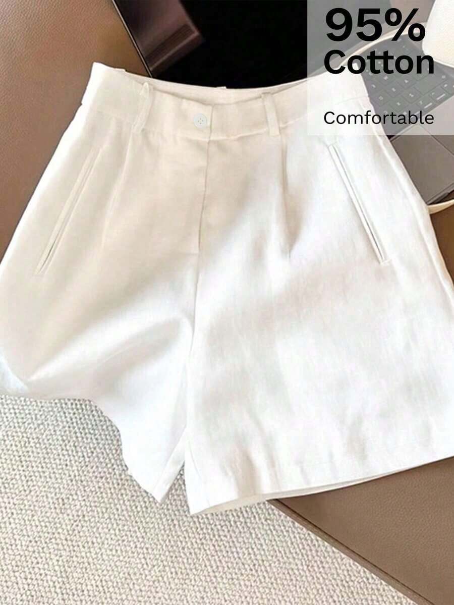 casuales blancos de talle alto y holgados para mujer, shorts anchos estilizadores - Blanco 2 - Ver 1