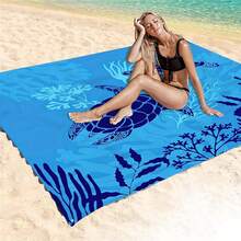 1pc Sea Turtle Patterned Beach Mat, Extra-Large Beach Mat, Lightweight And Durable. Ideal For Travel, Camping, And Picnics. Extra-Large Size For Adults. Highly Suitable For Beaches And Outdoor Adventures - C - View 2