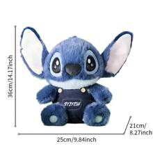 Miniso Stitch 毛絨娃娃 可愛動漫填充玩偶 穿著吊帶褲連帽衛衣聖誕生日禮物 男孩女孩適用 家居房間裝飾配件 抱枕 - 藍色 - 查看 12