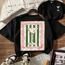Women's Short-Sleeved T-Shirt With A Round Neck And "Dirty Martini Lover" Graphic Print, Perfect For Summer Vacations And The Beach. This Vintage Y2K Graphic Tee Features A Relaxed, Casual Fit, Ideal For Streetwear. Made From Soft, Breathable Cotton, It's Perfect For Summer Beachwear, Offering Both Breathability And Comfort. - 黑色 - 查看 12