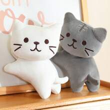 可爱极简猫咪毛绒玩具，柔软填充小猫玩偶，黑色、白色、橙色和灰色可爱毛绒玩具，送给爱猫人士的礼物 - 彩色 - 查看 4